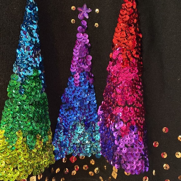 Quacker Factory Holiday V-Neck Sweater Multicolored Sequin Trees Size Medium - Picture 2 of 6